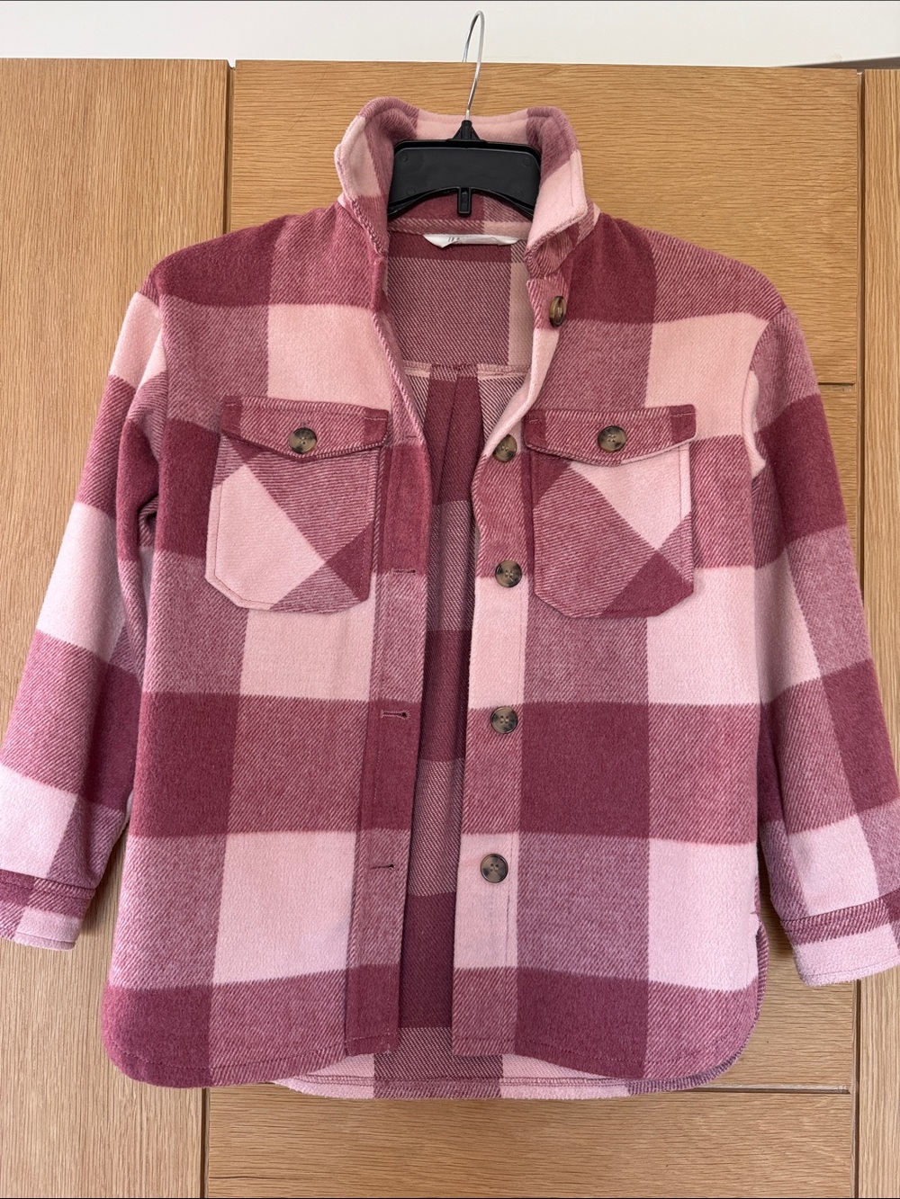 H&M Pink Plaid Button-Up Shirt Jacket